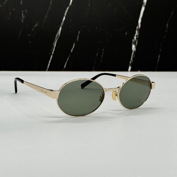 NEW SL692 003 SAINT LAURENT SL 692 003 OVAL WOMEN GOLD GREEN SUNGLASSES - Picture 1 of 11